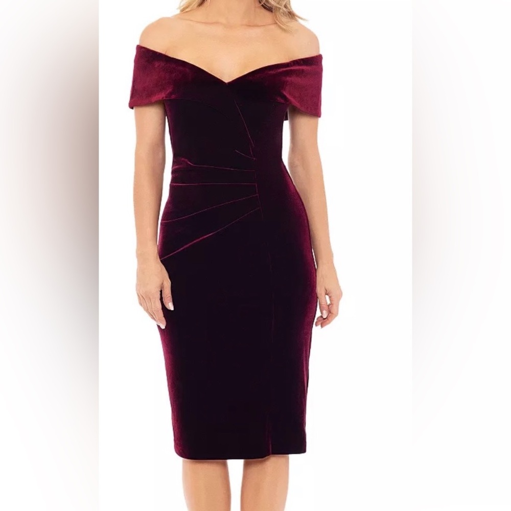 Xscape Burgundy Velvet Midi Dress